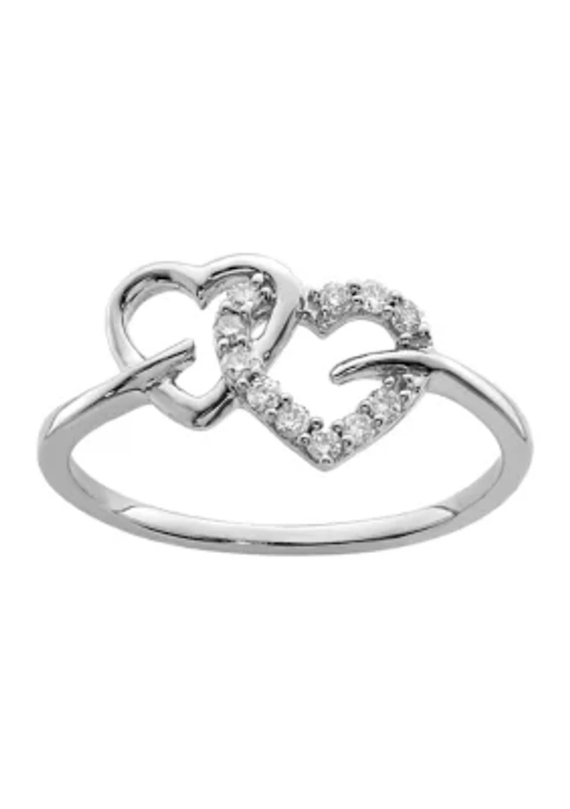1/8 ct. t.w. Diamond Double Heart Ring Rhodium Plated Sterling Silver