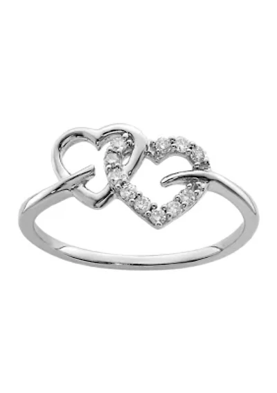 1/8 ct. t.w. Diamond Double Heart Ring Rhodium Plated Sterling Silver