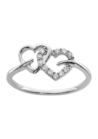 1/8 ct. t.w. Diamond Double Heart Ring Rhodium Plated Sterling Silver