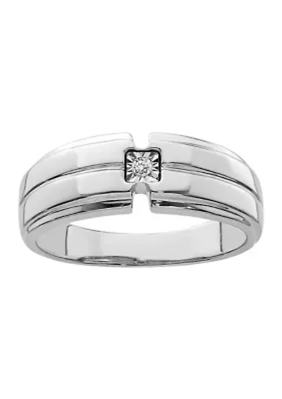 Men's 1/10 ct. t.w. Diamond Polished Ring Rhodium Plated Sterling Silver