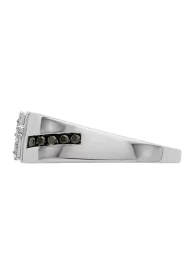 Men's 1/4 ct. t.w. White and Black Diamond Cross Ring Rhodium Plated Sterling Silver