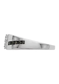 Men's 1/4 ct. t.w. White and Black Diamond Cross Ring Rhodium Plated Sterling Silver