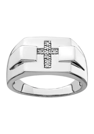 1/10 ct. t.w. Diamond Cross Ring Rhodium Plated Sterling Silver