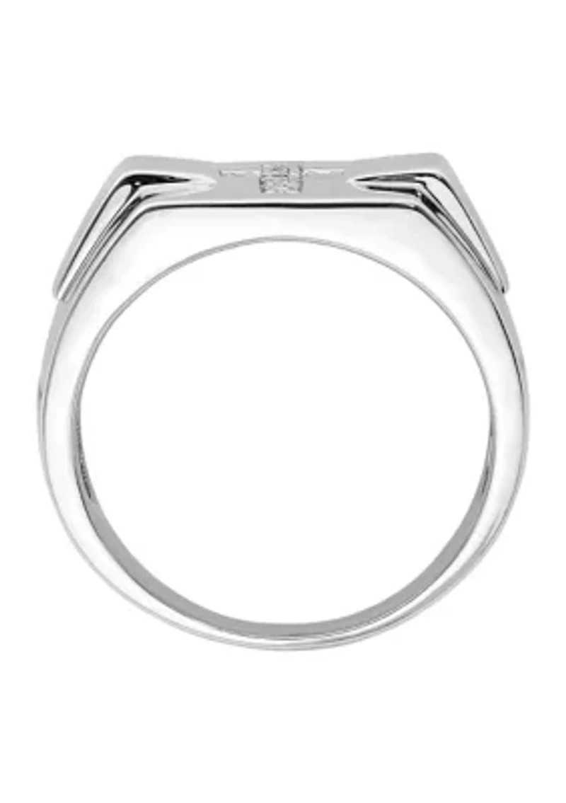 1/10 ct. t.w. Diamond Cross Ring Rhodium Plated Sterling Silver