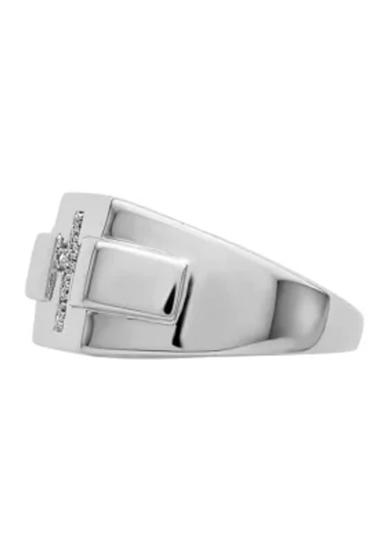 1/10 ct. t.w. Diamond Cross Ring Rhodium Plated Sterling Silver
