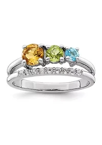 7/8 ct. t.w. Citrine, Peridot, Swiss Blue Topaz and White Circle Bypass Ring Rhodium-Plated Sterling Silver