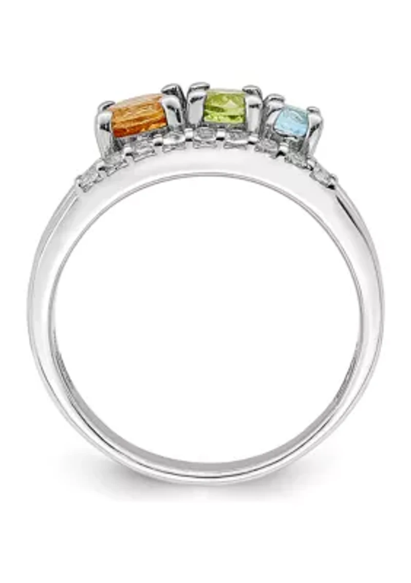 7/8 ct. t.w. Citrine, Peridot, Swiss Blue Topaz and White Circle Bypass Ring Rhodium-Plated Sterling Silver