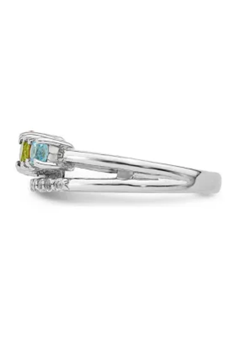 7/8 ct. t.w. Citrine, Peridot, Swiss Blue Topaz and White Circle Bypass Ring Rhodium-Plated Sterling Silver