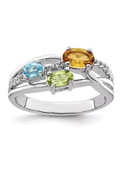 7/8 ct. t.w. Citrine, Peridot, Light Swiss Blue Topaz and White Ring Rhodium-Plated Sterling Silver