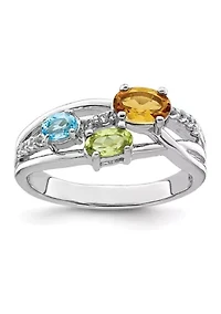 7/8 ct. t.w. Citrine, Peridot, Light Swiss Blue Topaz and White Ring Rhodium-Plated Sterling Silver
