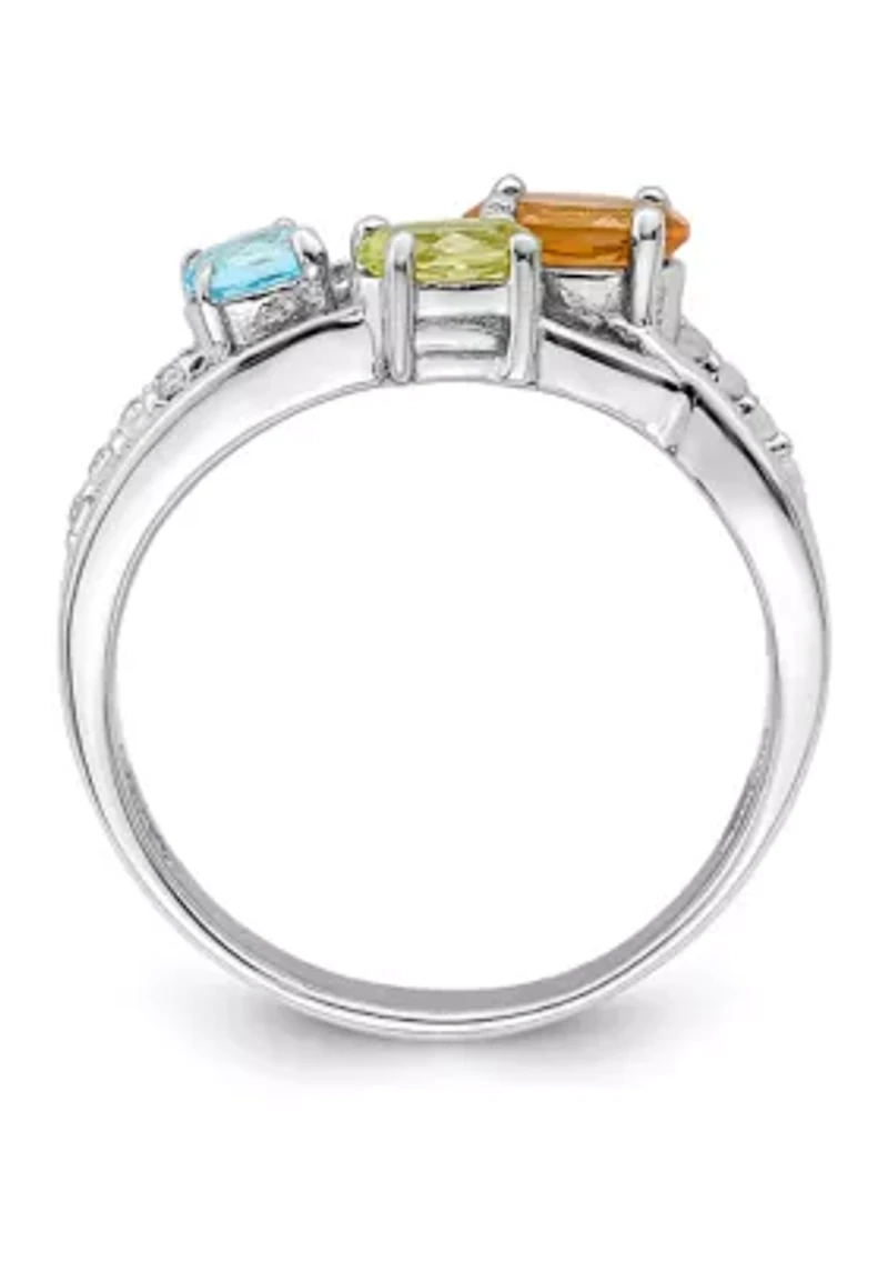 7/8 ct. t.w. Citrine, Peridot, Light Swiss Blue Topaz and White Ring Rhodium-Plated Sterling Silver