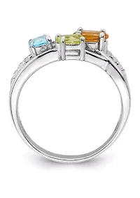 7/8 ct. t.w. Citrine, Peridot, Light Swiss Blue Topaz and White Ring Rhodium-Plated Sterling Silver