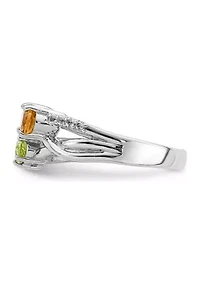 7/8 ct. t.w. Citrine, Peridot, Light Swiss Blue Topaz and White Ring Rhodium-Plated Sterling Silver