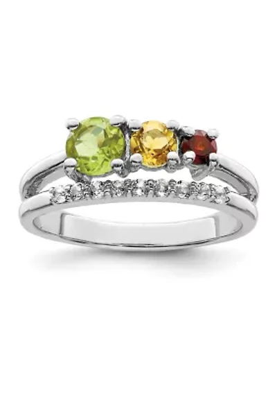 1 ct. t.w. Peridot, Citrine, Garnet and White Topaz Bypass Ring Rhodium-Plated Sterling Silver