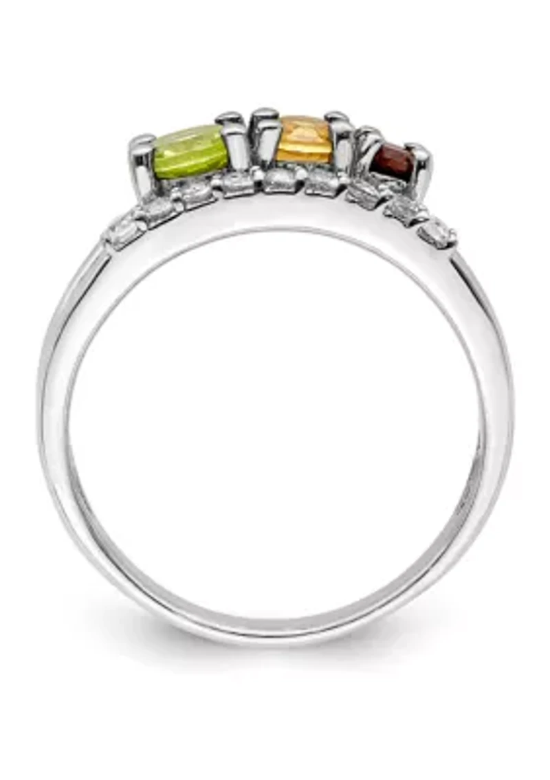 1 ct. t.w. Peridot, Citrine, Garnet and White Topaz Bypass Ring Rhodium-Plated Sterling Silver