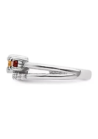 1 ct. t.w. Peridot, Citrine, Garnet and White Topaz Bypass Ring Rhodium-Plated Sterling Silver