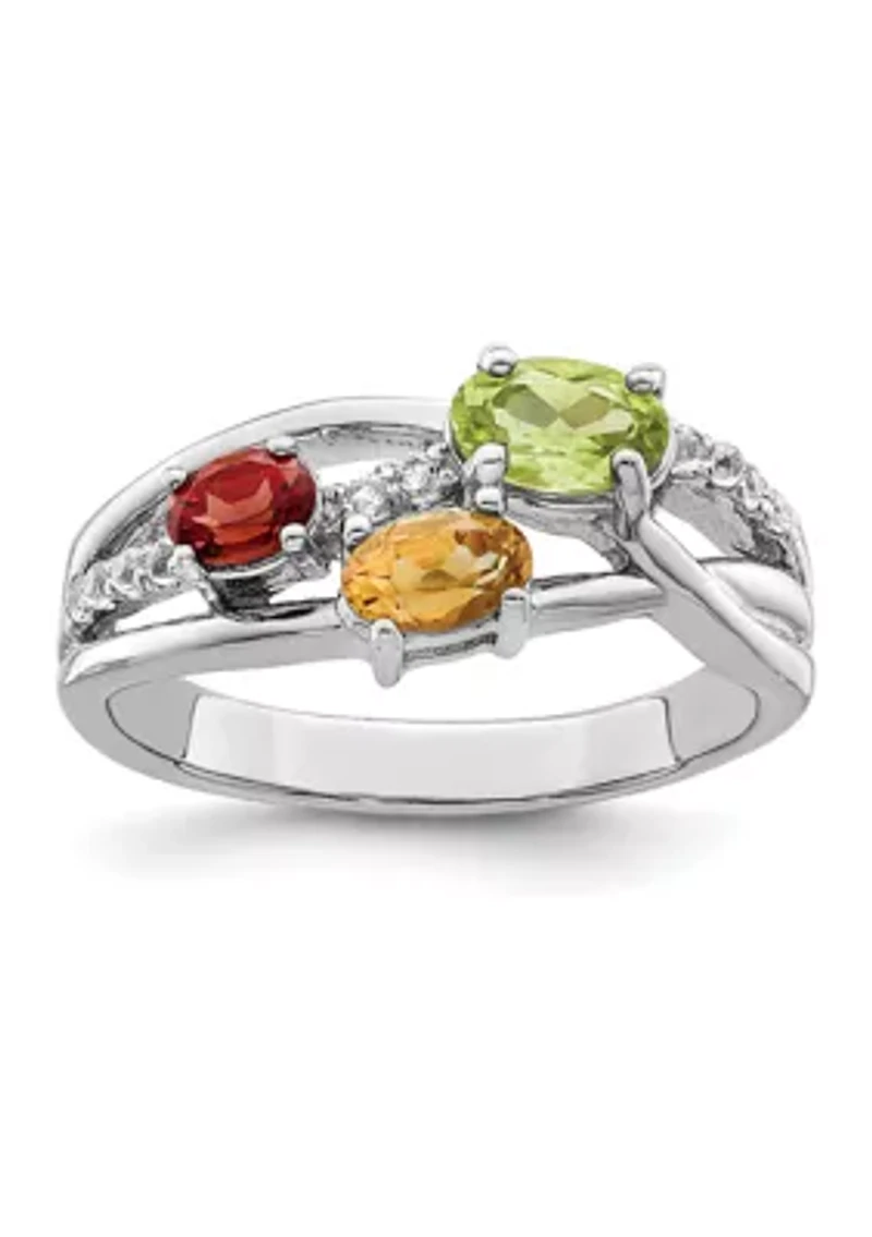 1 ct. t.w. Peridot, Citrine, Garnet and White Topaz Ring Rhodium-Plated Sterling Silver