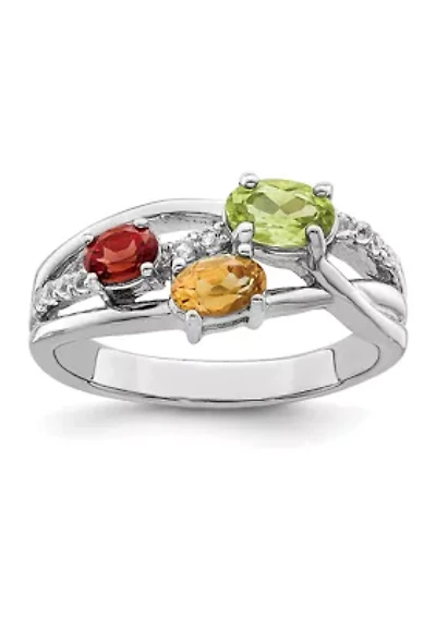 1 ct. t.w. Peridot, Citrine, Garnet and White Topaz Ring Rhodium-Plated Sterling Silver
