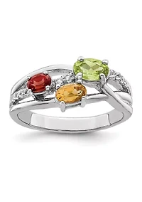 1 ct. t.w. Peridot, Citrine, Garnet and White Topaz Ring Rhodium-Plated Sterling Silver