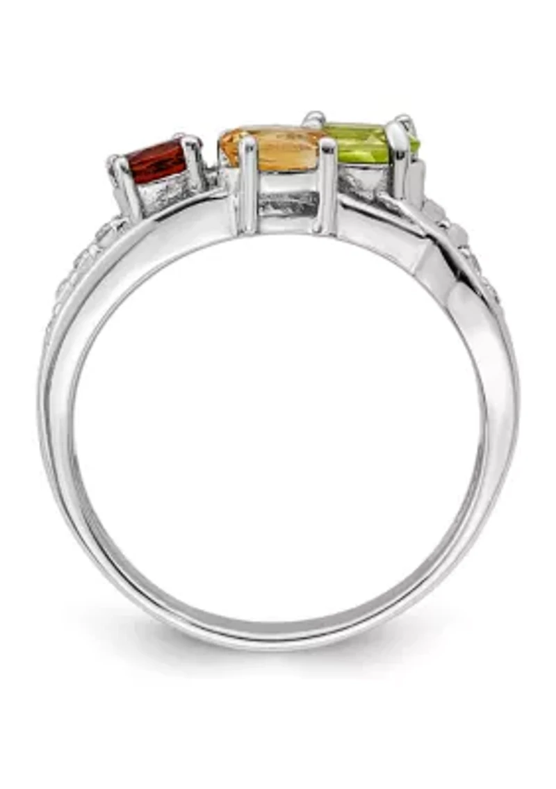1 ct. t.w. Peridot, Citrine, Garnet and White Topaz Ring Rhodium-Plated Sterling Silver