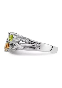 1 ct. t.w. Peridot, Citrine, Garnet and White Topaz Ring Rhodium-Plated Sterling Silver