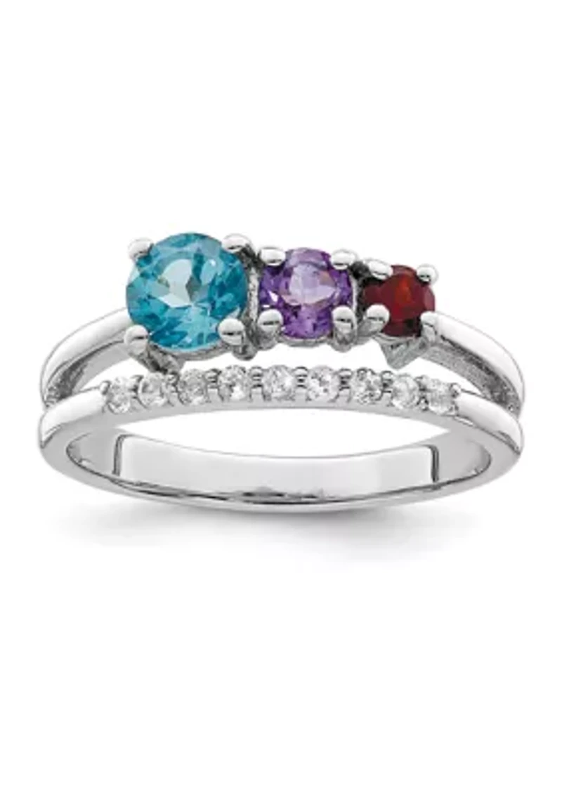 1.02 ct. t.w. Light Swiss Blue Topaz, Amethyst, Garnet and White Topaz Ring Rhodium-Plated Sterling Silver