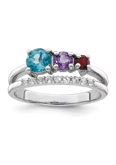 1.02 ct. t.w. Light Swiss Blue Topaz, Amethyst, Garnet and White Topaz Ring Rhodium-Plated Sterling Silver