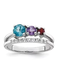 1.02 ct. t.w. Light Swiss Blue Topaz, Amethyst, Garnet and White Topaz Ring Rhodium-Plated Sterling Silver