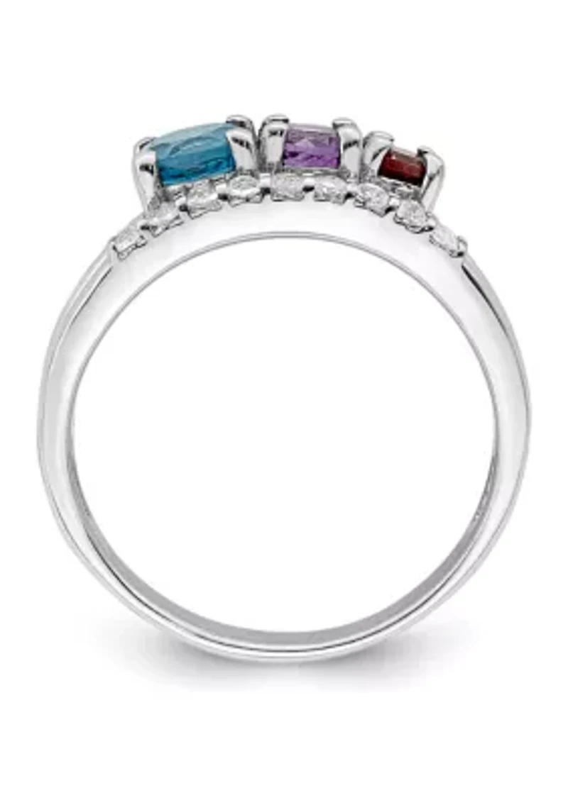 1.02 ct. t.w. Light Swiss Blue Topaz, Amethyst, Garnet and White Topaz Ring Rhodium-Plated Sterling Silver