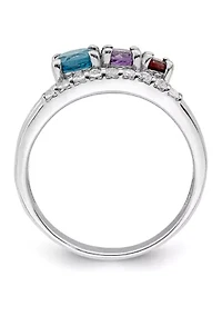 1.02 ct. t.w. Light Swiss Blue Topaz, Amethyst, Garnet and White Topaz Ring Rhodium-Plated Sterling Silver