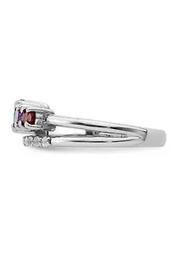 1.02 ct. t.w. Light Swiss Blue Topaz, Amethyst, Garnet and White Topaz Ring Rhodium-Plated Sterling Silver