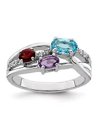 1.08 ct. t.w. Swiss Blue Topaz, Amethyst, Garnet and White Topaz Oval Ring Rhodium-Plated Sterling Silver