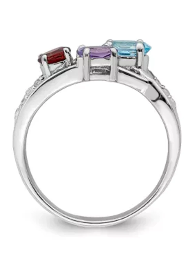 1.08 ct. t.w. Swiss Blue Topaz, Amethyst, Garnet and White Topaz Oval Ring Rhodium-Plated Sterling Silver