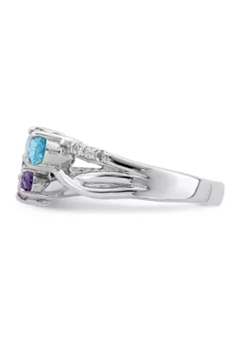 1.08 ct. t.w. Swiss Blue Topaz, Amethyst, Garnet and White Topaz Oval Ring Rhodium-Plated Sterling Silver