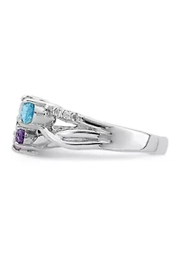 1.08 ct. t.w. Swiss Blue Topaz, Amethyst, Garnet and White Topaz Oval Ring Rhodium-Plated Sterling Silver