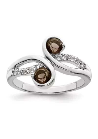 5/8 ct. t.w. Smoky Quartz and White Topaz Swirl Ring Rhodium-Plated Sterling Silver