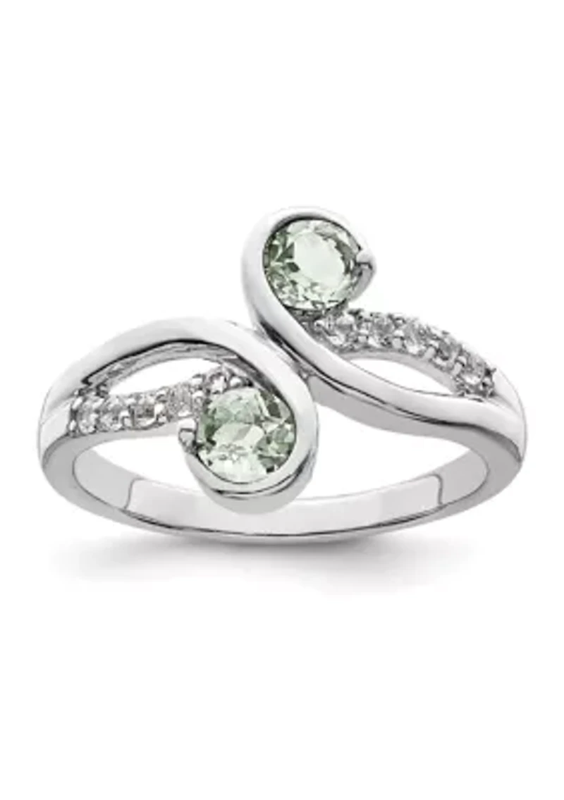 3/4 ct. t.w. Green Quartz and White Topaz Swirl Ring Rhodium-Plated Sterling Silver