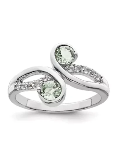3/4 ct. t.w. Green Quartz and White Topaz Swirl Ring Rhodium-Plated Sterling Silver