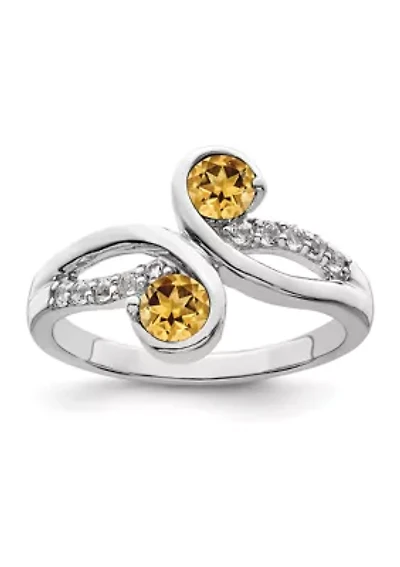 5/8 ct. t.w. Citrine and White Topaz Swirl Ring Rhodium-Plated Sterling Silver