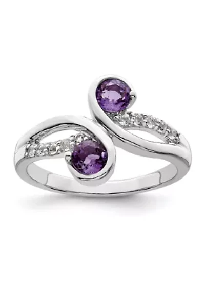 5/8 ct. t.w. Amethyst and White Topaz Swirl Ring Rhodium-Plated Sterling Silver
