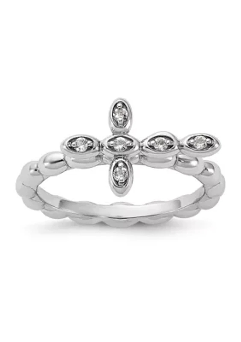 1/10 ct. t.w. White Topaz Stackable Expressions Rhodium Plated Cross Ring Sterling Silver