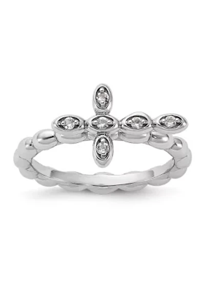 1/10 ct. t.w. White Topaz Stackable Expressions Rhodium Plated Cross Ring Sterling Silver