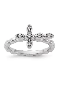 1/10 ct. t.w. White Topaz Stackable Expressions Rhodium Plated Cross Ring Sterling Silver