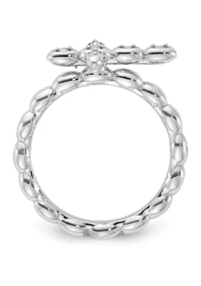 1/10 ct. t.w. White Topaz Stackable Expressions Rhodium Plated Cross Ring Sterling Silver