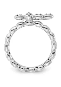 1/10 ct. t.w. White Topaz Stackable Expressions Rhodium Plated Cross Ring Sterling Silver