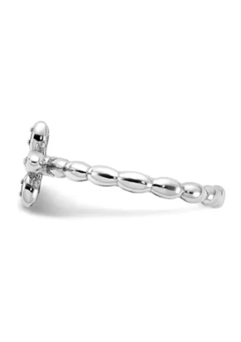 1/10 ct. t.w. White Topaz Stackable Expressions Rhodium Plated Cross Ring Sterling Silver