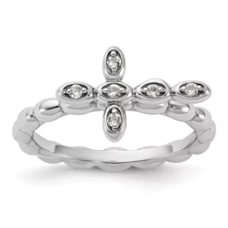 1/10 ct. t.w. White Topaz Stackable Expressions Rhodium Plated Cross Ring Sterling Silver