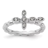 1/10 ct. t.w. White Topaz Stackable Expressions Rhodium Plated Cross Ring Sterling Silver