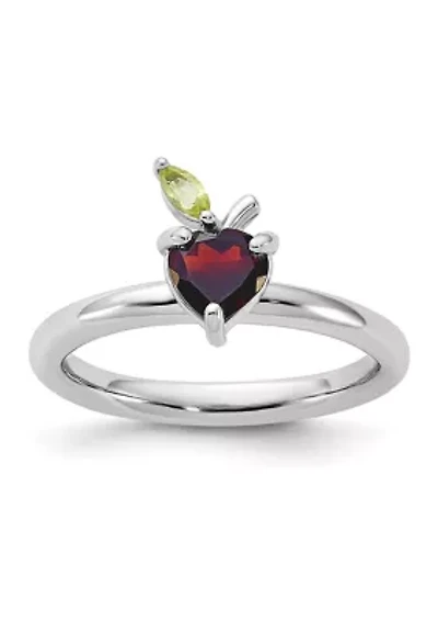 1.1 ct. t.w. Garnet and Peridot Stackable Expressions Rhodium-plated Apple Ring Sterling Silver