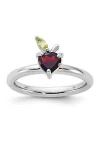 1.1 ct. t.w. Garnet and Peridot Stackable Expressions Rhodium-plated Apple Ring Sterling Silver